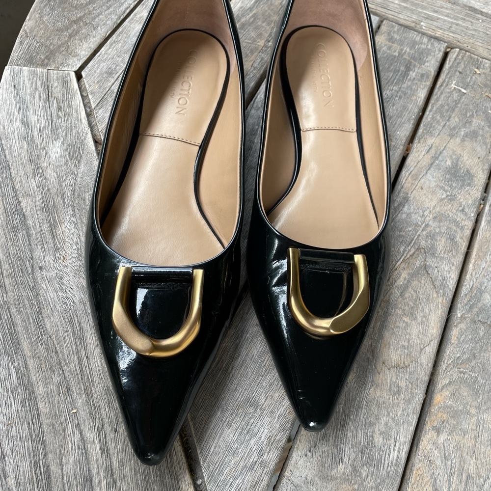 Black and Gold Flats with Pointed Toe